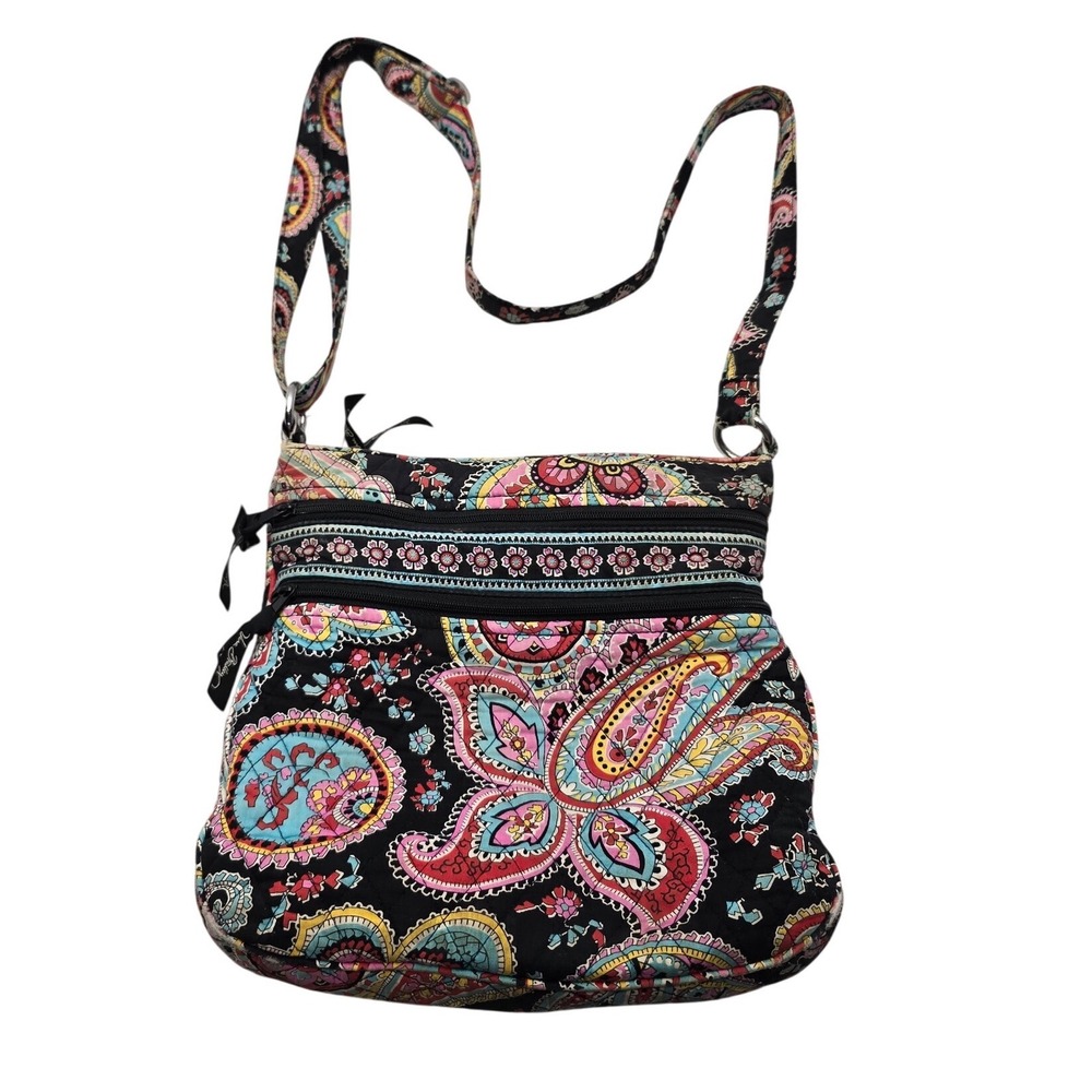 Vera Bradley Paisley Quilted Cotton Crossbody Hipster Bag Black Multicolor Small